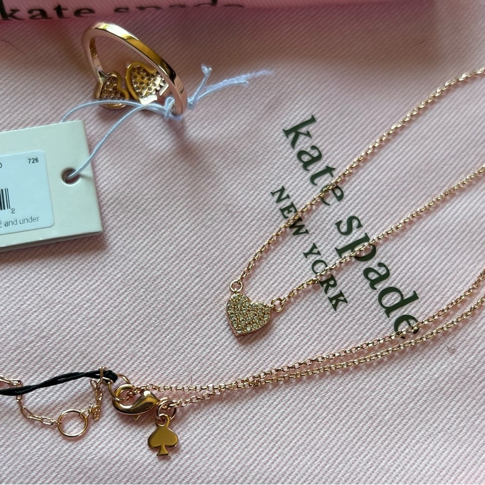 NEW Kate Spade Yours Truly Pave Heart Ring & Mini Pendant Necklace Rose Gold - Picture 8 of 8